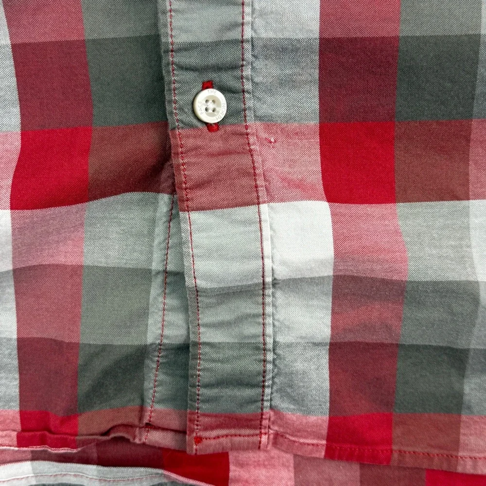 The North Face Button Down Shirt Mens Large Red Grey Plaid Short Sleeve Outdoor‎